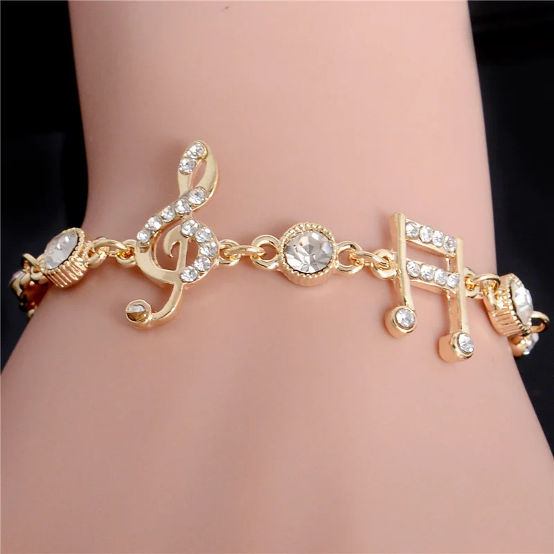 

SHUANGR Luxury Fashion Charm Jewelry Gifts Gold Color Musical Notes Bracelet Crystal Zircon Charm Bracelet For Women Jewelry