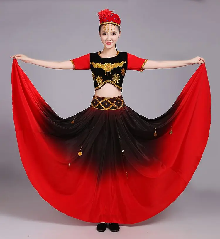 Gradient Flamenco Dance SET Top Skirt gold Coin spanish Dancing performance Costume women vestido flamenco 360 Degree PLUS SIZE