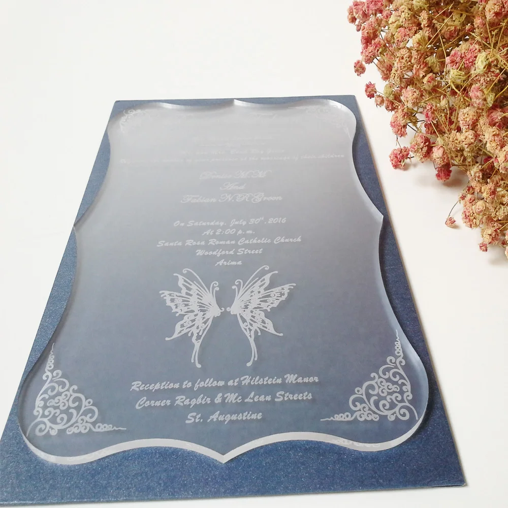  100pcs per lot 5x7inch Frosted Acrylic Wedding Invitation Card with Gold Printing SHIP TO USA ONLY - 32879781468