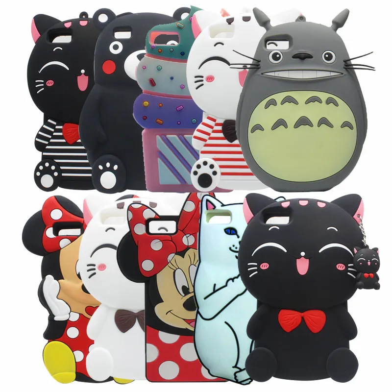 

For Fundas Huawei P8 Lite Case 3D Cute Cartoon Minnie Cat Silicon Girl Case Back Cover Capas Para For Huawei Ascend P8 Lite 5.0"