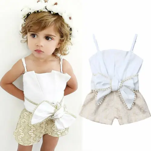 

Fashion Newborn Kid Baby Girl Sleeveless Solid Lace Sling Openwork Bow Romper Jumpsuit Summer Clothes Outfits
