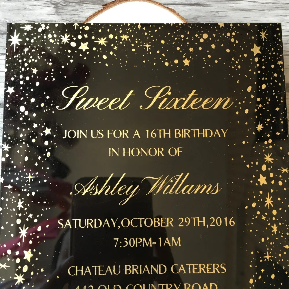  Customized 5X7inch 100pcs per lot Black Acrylic Birthday Invitation Card Acrylic Invitations sweet  - 32790973513