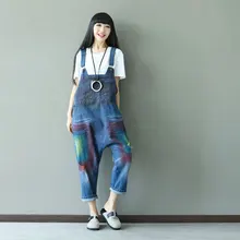 Для женщин летние джинсовые комбинезоны джинсы с дырками печати свободные джинсовые штаны повседневные Комбинезоны женские комбинезоны джинсовые брюки