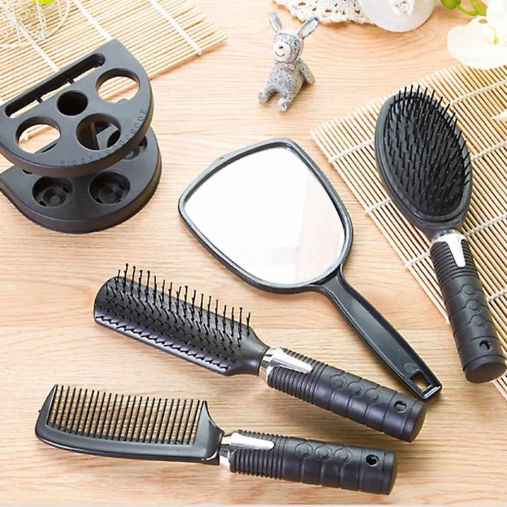 5pc Retro Royal Women Dressing Table Mirror Combs Floral Paddle Massage