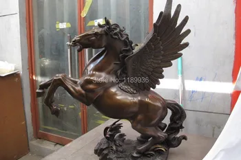 

20"Chinese Pure Copper Bronze Feng Shui Dancing wings Fly horse Pegasus Statue