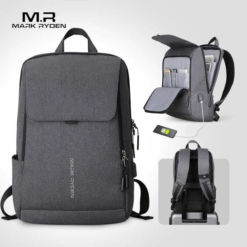 Mark Ryden hombre Mochila de carga USB 15,6 pulgadas Portátil Bolsa de la escuela para niño hombre viaje Mochila impermeable
