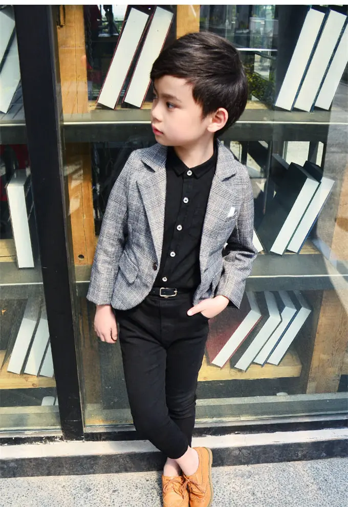 Buying Kid Boys Blazer For 2-10Yrs Boys Jacket pant Shirt 3parts Wedding flower Dress Kid Fashion Show black Blazers Suit