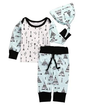 

baby Boys girl clothes Tent printed Long sleeve t-shirt + pants+ hat infant clothing 3pcs set newborn baby boy clothes set