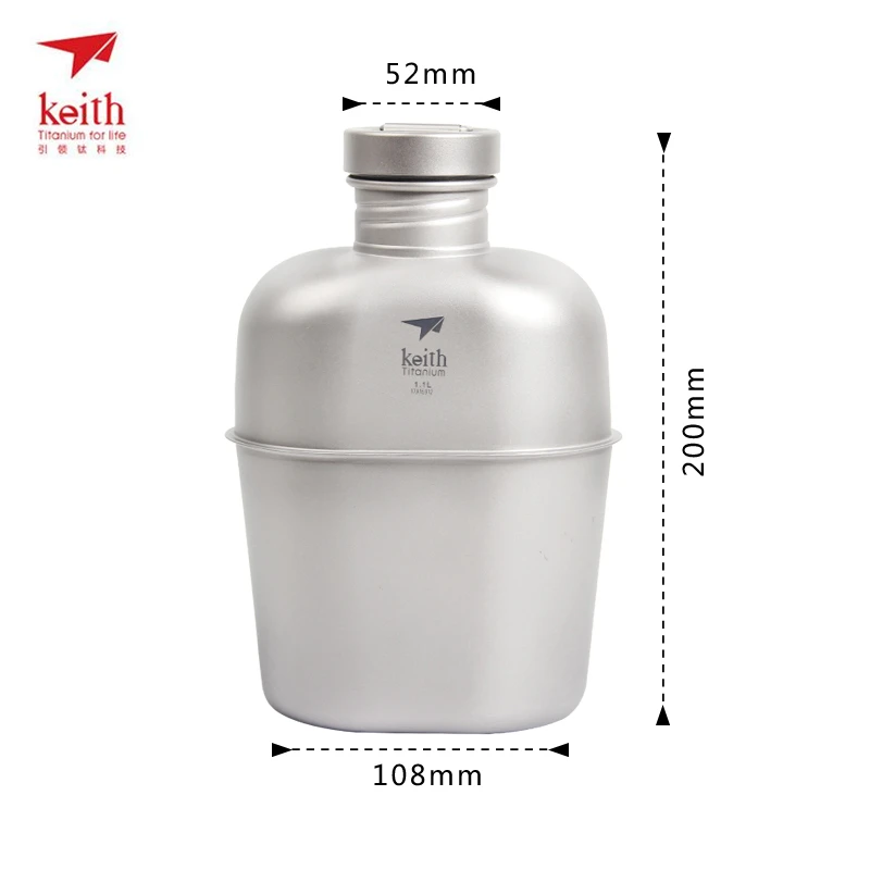 1100 ml + 700 ml Keith Militar conjunto botella de agua olla de titanio cantina taza acampar al aire libre de doble uso del agua botella ti3060