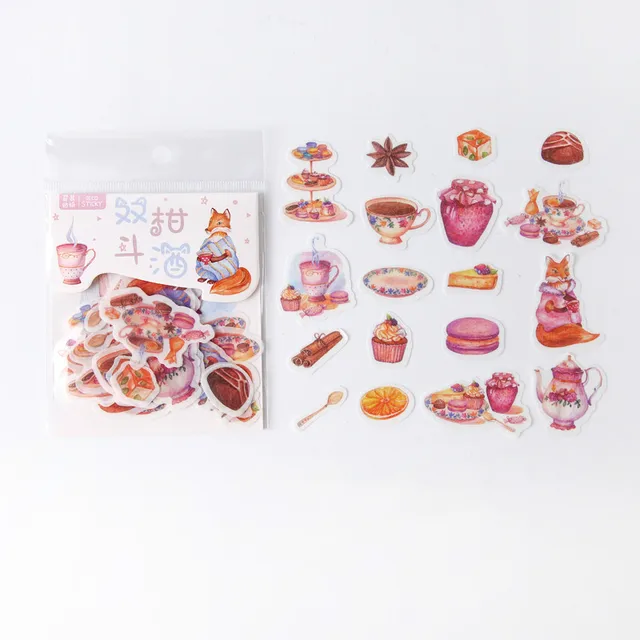 Mr.paper 40Pcs/bag 24 Designs Cute Diary Sticker Scrapbooking Heart Beat Series Japanese Kawaii Creative Stationery Deco Sticker Afternoon Tea