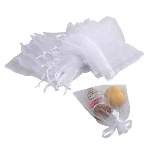 

SZ Hot 60 X Organza white pouch bag for rectangle wedding jewel