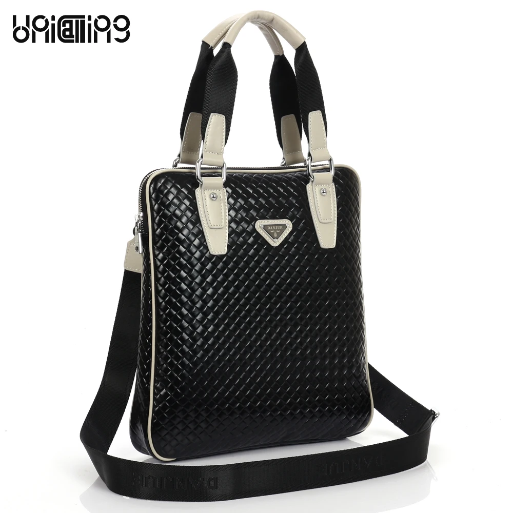 Men leather handbag vertical knitting pattern fashionable men leather shoulder bag men bag genuine leather