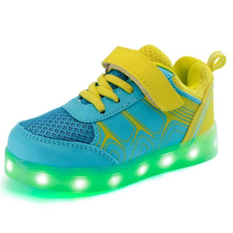 Новые детские обувь со светодиодной подсветкой Туфли без каблуков для студентов, обувь с подсветкой для мальчиков и девочек зарядка через usb кроссовки Детская обувь со светодиодной подсветкой детские светящиеся 04 - Color: Yellow
