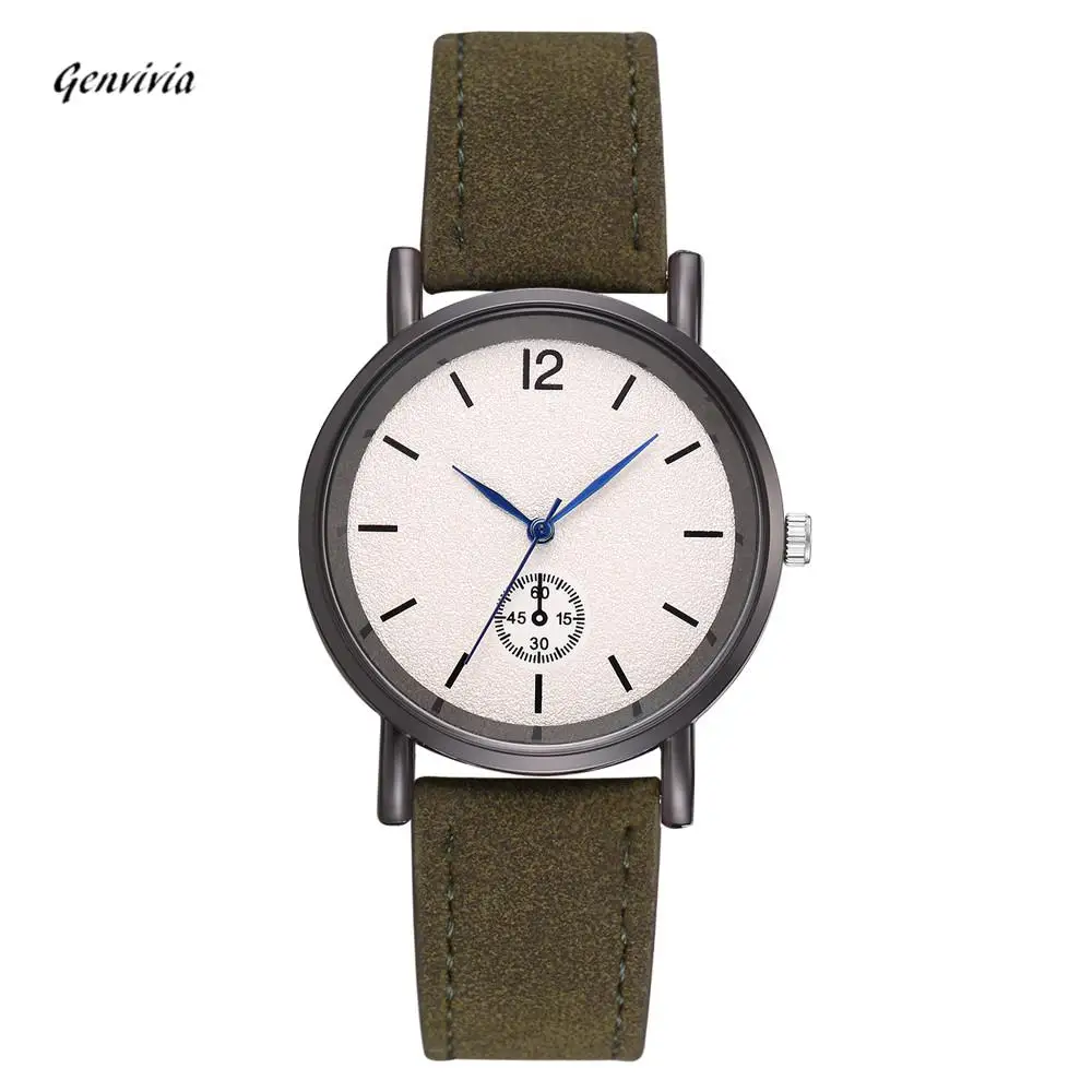 

GENVIVIA Simple Watch Women Fashion Luxury Leisure Set Auger Leather Army Green Quartz Watch Clock Reloj Mujer