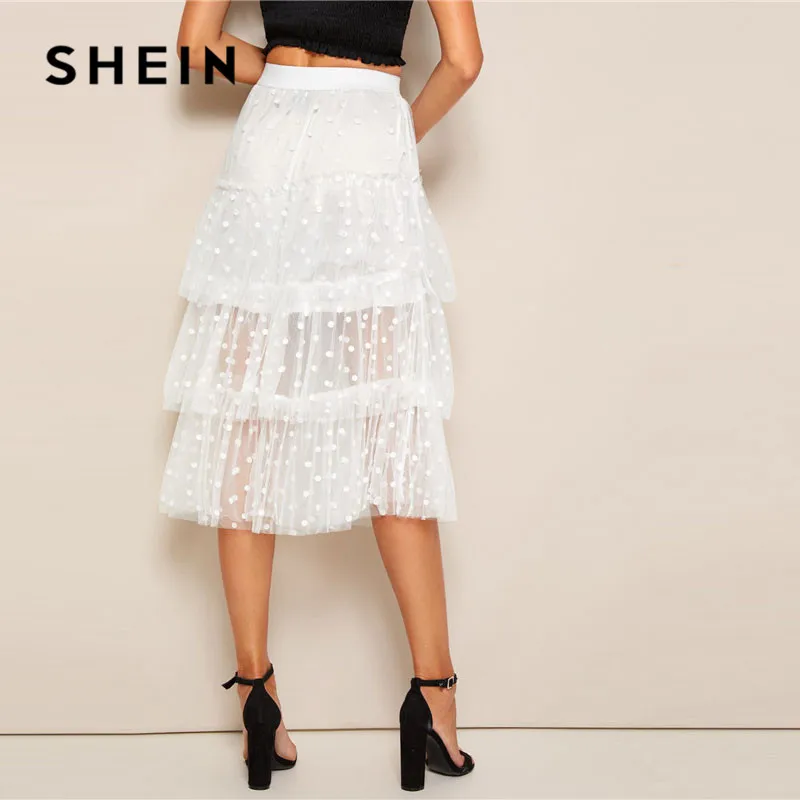 SHEIN белая романтическая многослойная сетчатая юбка миди лето женская уличная