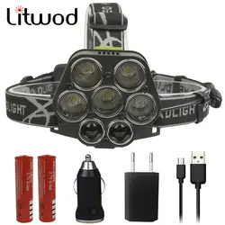 Litwod Z202309A светодиодный налобный фонарь XM-L T6 30000lm Светодиодные фары фара жесткий головного света фонарик для аккумуляторов 18650