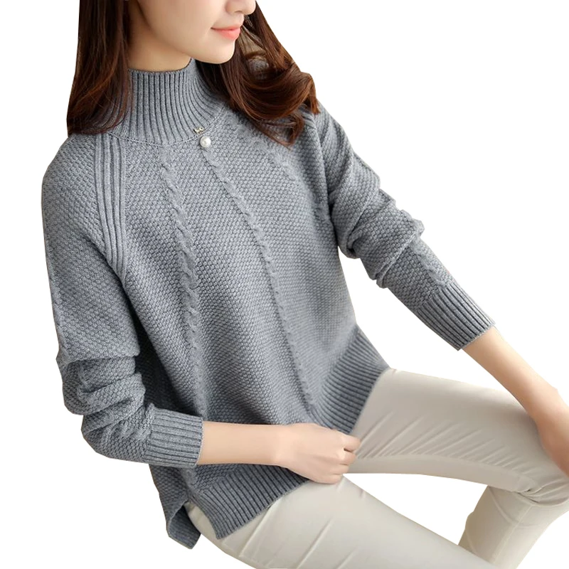 Pаспродажа Зима Sueter Mujer 2019 Новый корейский Свободный большой размер женский трикотажный пуловер с длинным рукавом свитер водолазка базовые Вязаные Ру...