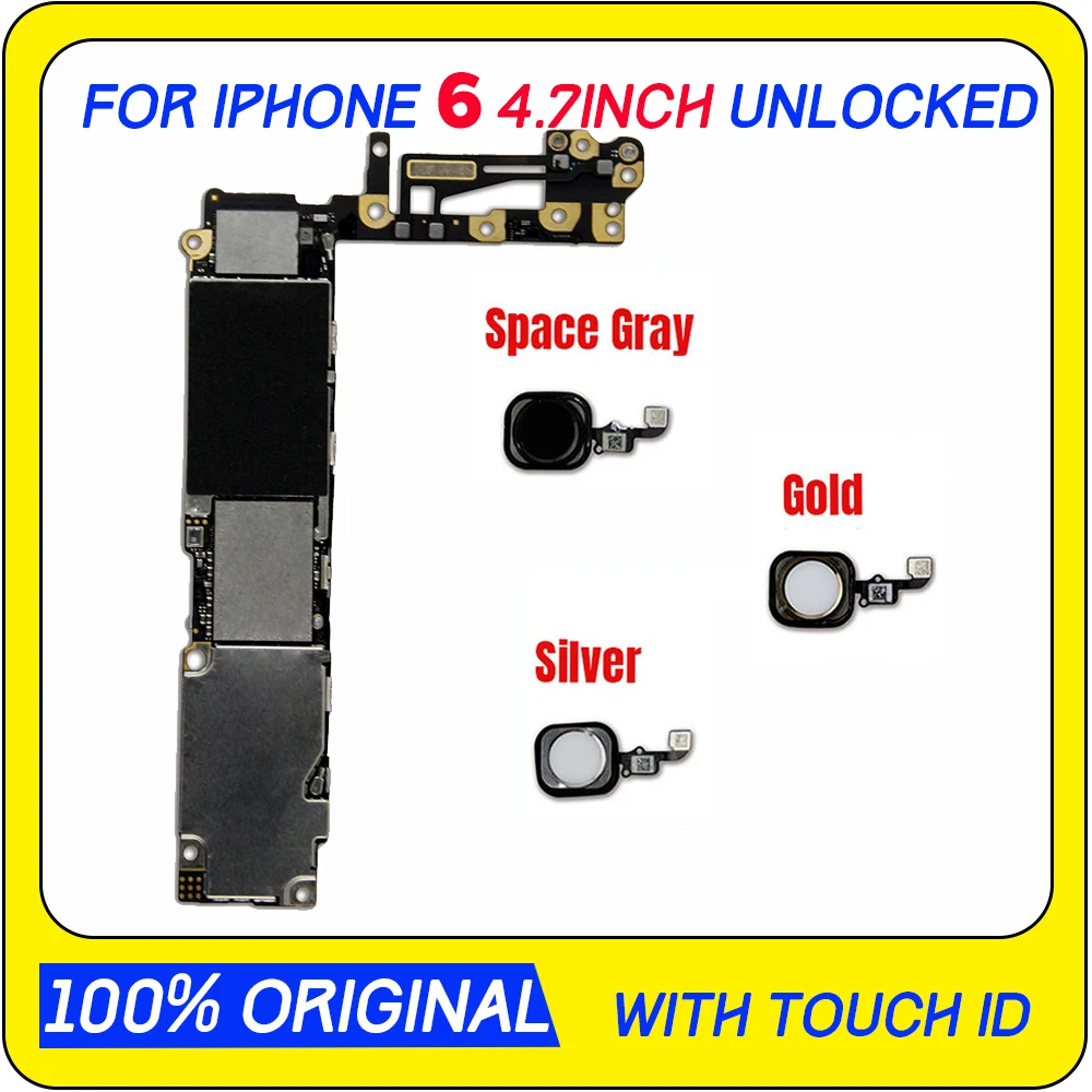 

16/64/128gb Original Unlocked For iPhone 6 Motherboard YES/NO Touch ID For iPhone 6 Logic Mainboard With IOS Test Good Work