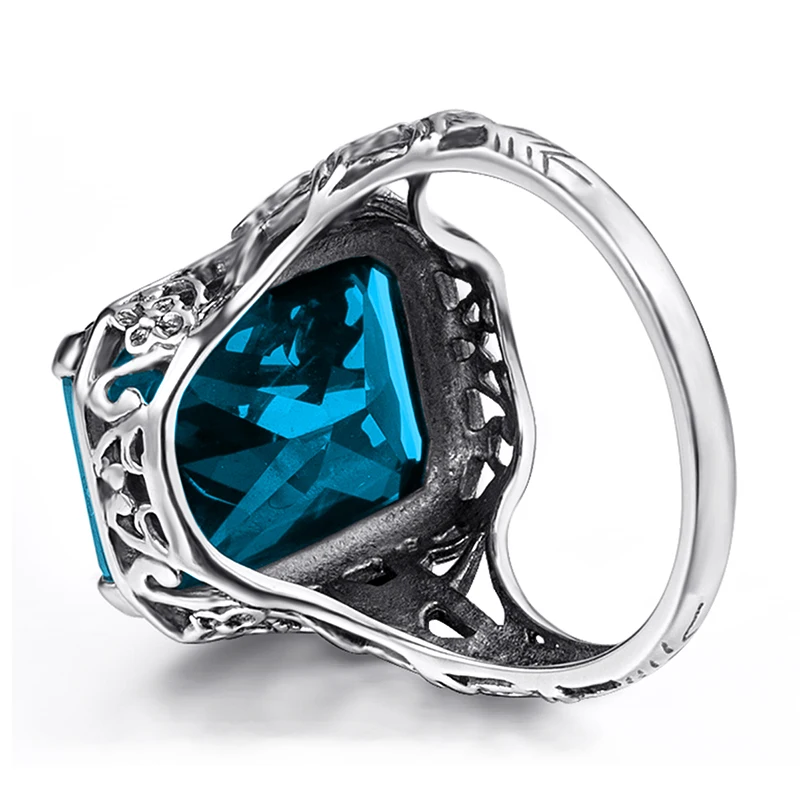 Szjinao Korean Wedding Ring Aquamarine Birthstone Promise Square Design 925 Sterling Silver Jewelry Simple Rings for Girls