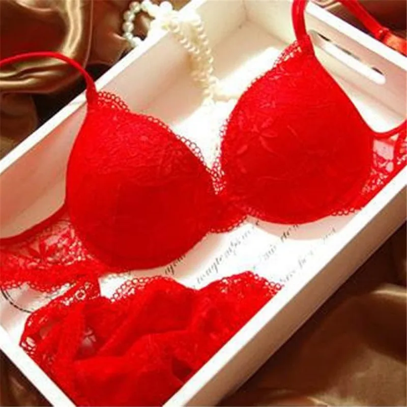 Sexy Women Deep V Lace Decro Underwire Bra Set Push Up Solid 32A-38C Bra Outfit