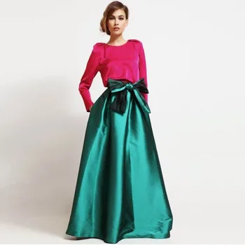 

Graceful Emerald Long Satin Women Skirts For Women High Waist Invisible Zipper Floor Length Skirts With Chic Bows Maxi Saia