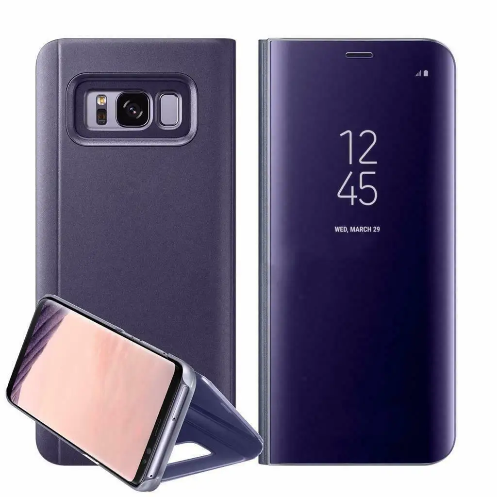 Зеркальный чехол для samsung Galaxy J4 J6 плюс умный кожаный флип-чехол с подставкой для A6 A8 плюс A750 A20 A30 A40 A50 A60 A70 - Цвет: Purple
