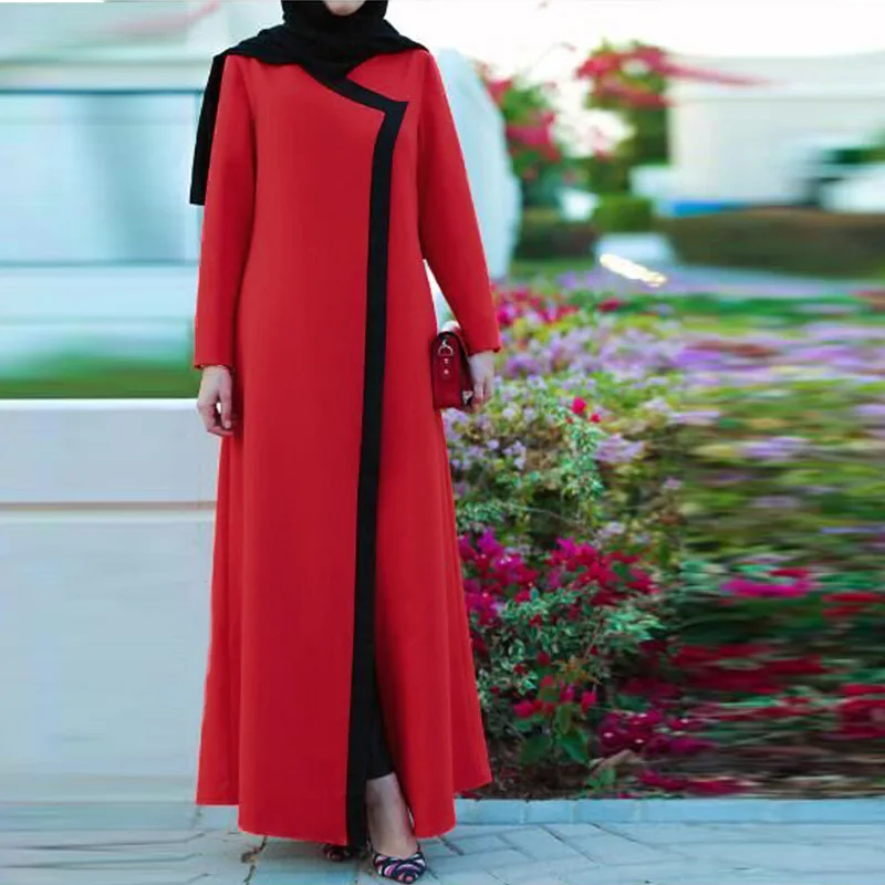 Мусульманская одежда мусульманское платье с геометрическим рисунком Дубай женский открытый кафтан кардиган «абайя» джилбаб турецкие макси платья платье - Цвет: Красный