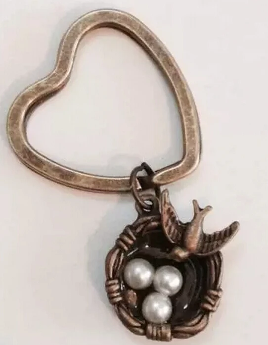 

BIRD NEST&PEARL EGGS Key Chain Ring Vintage Bronze Charm Heart Keychain For Keys Car Key Ring Bag Jewelry Gift DIY