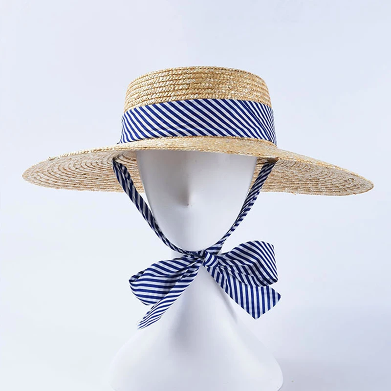 Модная женская летняя соломенная шляпа от солнца, дизайн, полосатый пояс, козырек, шляпы для женщин с широкими полями, пляжная шляпа, Прямая поставка