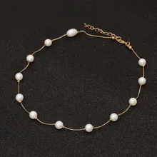 Anti-Allergy Simulated Pearl Necklace Gold Color