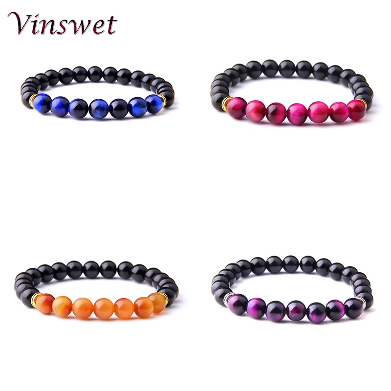 

Vinswet Multicolor Tiger Eye Bracelet For Women Men's Bangles Energy Tiger Eye Bead Bracelet Natural Stone Yoga Mala Bracelets