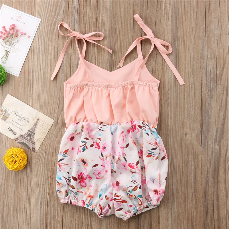 Милая Одежда для новорожденных и маленьких девочек Комбинезон с цветочным принтом и лямками От 0 до 2 лет