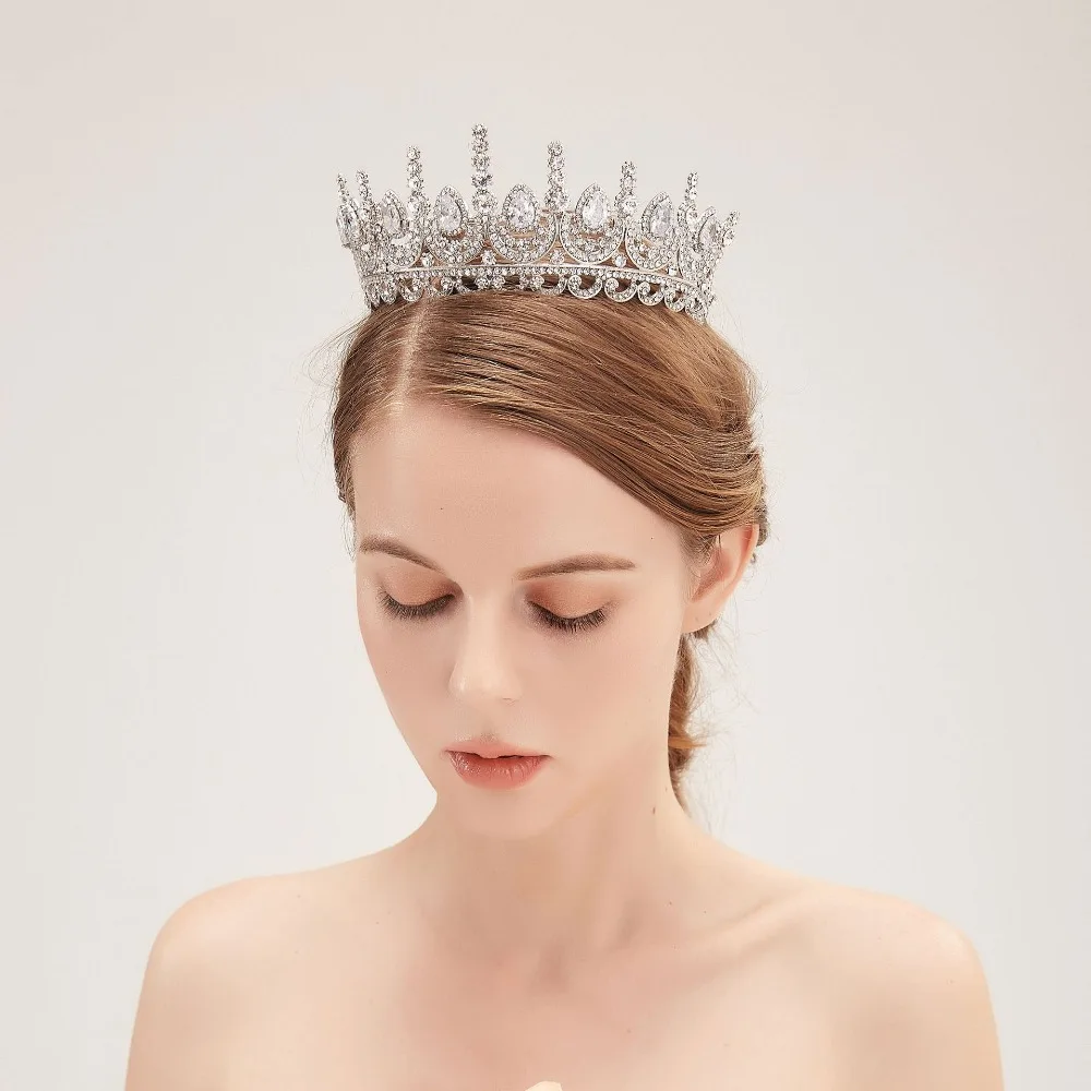 Vintage Silver Big Crown Luxury Baroque Crystal Crown Wedding Hair Ornaments Headbands Bride Tiaras And Crowns (12)
