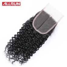 Allrun перуанские вьющиеся волосы Кружева Закрытие человеческих волос бесплатно/средний/три части закрытие 4x4 не Remy "-20" естественное кружево Закрытие