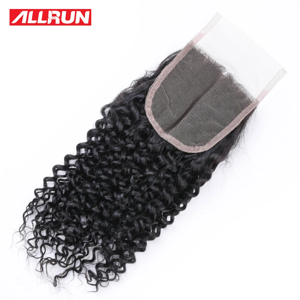

Allrun Peruvian Kinky Curly Lace Closure Human Hair Free/Middle/Three Part Closure 4x4 non Remy 8"-20" Natural Lace Closure