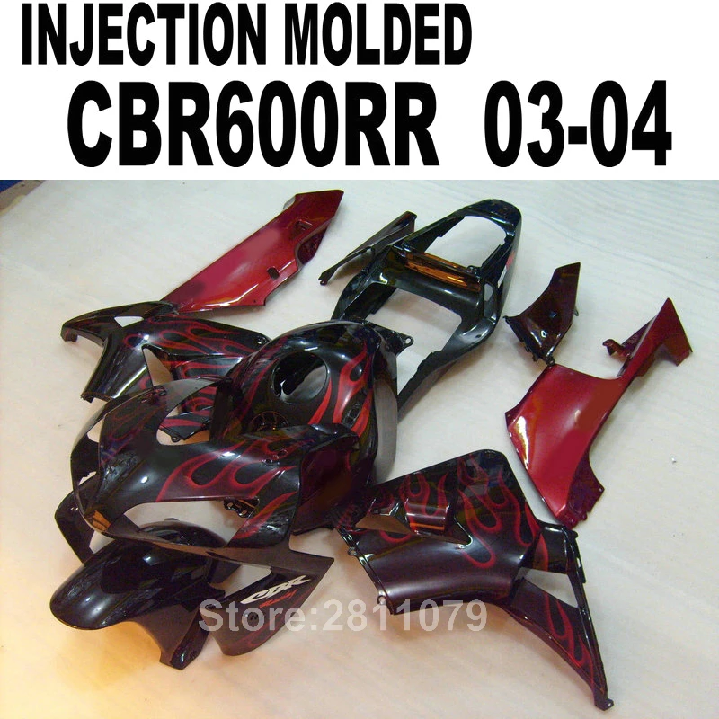 

Injection mold free 7 gifts fairing kit for Honda CBR600RR 03 04 red flames black fairings set CBR600RR 2003 2004 AT38