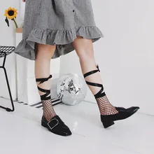 Женские носки в сеточку с черной лентой и бантом в стиле Харадзюку, сексуальные ажурные сетчатые носки