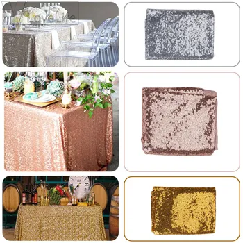 

1PC 100x150cm/120x180cm Sparkly Rose Gold Sequin Tablecloth Fabric For Wedding Party Christmas Event Table Decorations