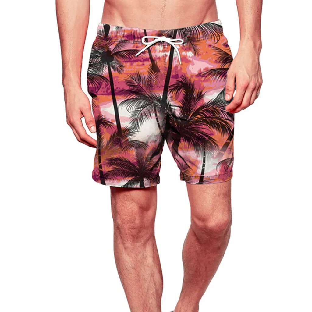 CHAMSGEND men's fashion red printed beach pocket shorts quick drying ...