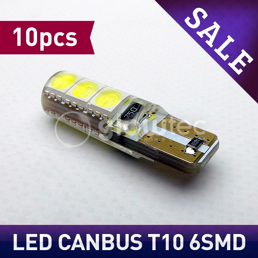 

10 шт., Автомобильные светодиодные лампы Canbus T10 6SMD 5050