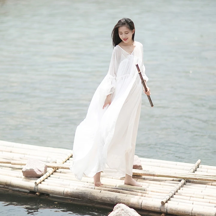 

IRINAW689 new arrival 2018 summer women oversize a line vintage see through long chiffon dress