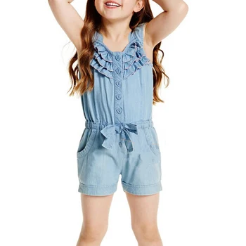 

New Summer Baby Girls Clothes Denim Cotton Jeans Jumpsuit Sleeveless Bow-Knot Rompers 88