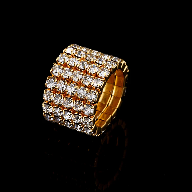 1-5 рядов золотого цвета кольца для невесты обручальные кольца Кристалл Стразы стрейч кольца для женщин