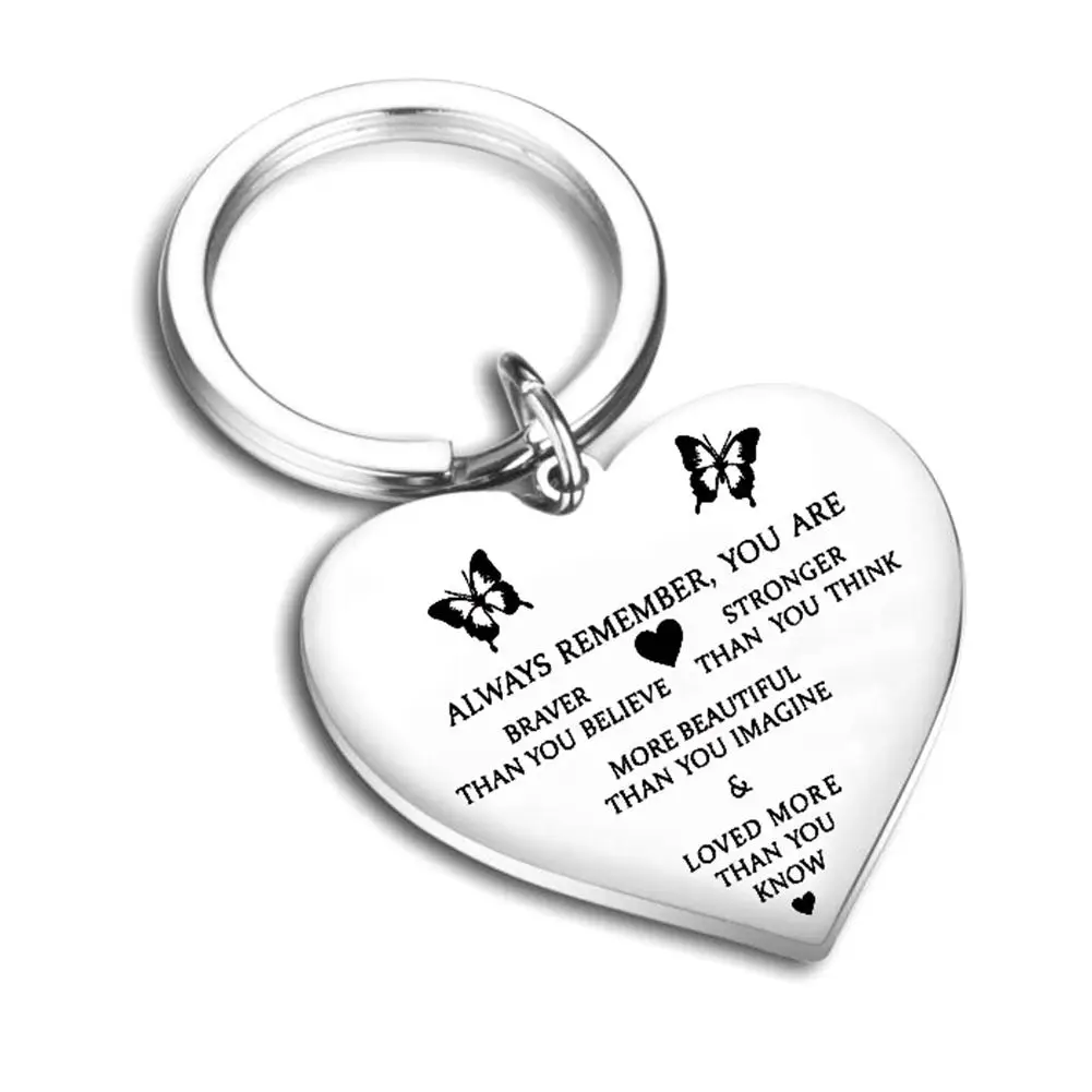 

New Always Remember You Are Braver Stronger Letter Heart Pendant Keychain Key Ring Gift