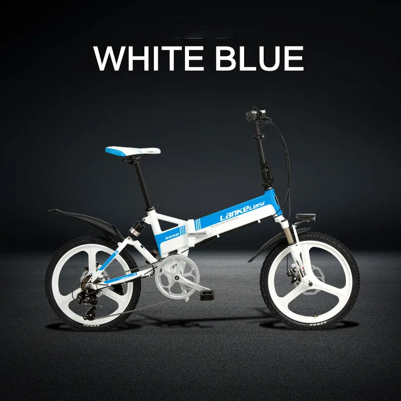 20 дюймов Электрический горный велосипед складная рама 48V240W Мотор легкий алюминиевый сплав Электрический велосипед Передняя Задняя подвеска ebi - Цвет: BLACK BLUE
