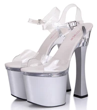 Women Shoes New Female Sandals Plus-size 35-44 Pumps Sexy 20cm Super High-Heeled Transparent Waterproof Platform Catwalk