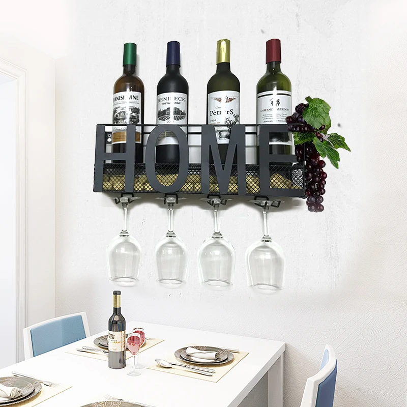 Home Design Wall Mounted Wine Rack Bottle Glass Holder Cork