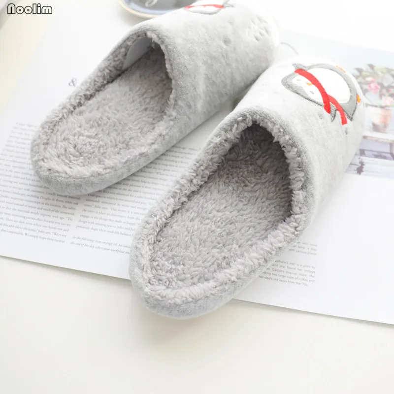 Winter Cute Cartoon Dancing Scarf Penguin Men Women Slippers Couple Waterproof Indoor Warm Plush Home Shoes Autumn Flat Slippers