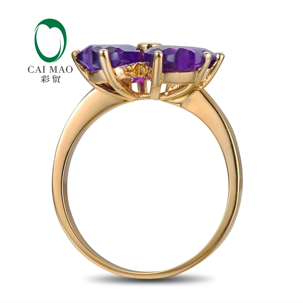 Lovely Style Heart Cut 3.0ct Amethyst 14kt Gold 0.015ct Natural Diamonds Ring Free shipping Caimao Jewelry