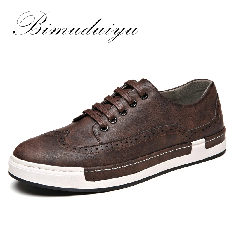 comprar BIMUDUIYU Sapatos Flats Sapatilhas de Couro Marca De Luxo de couro PU Dos Homens de Boi Sapatos Casuais Britânico Lace Up Sapatos Oxford Para homens